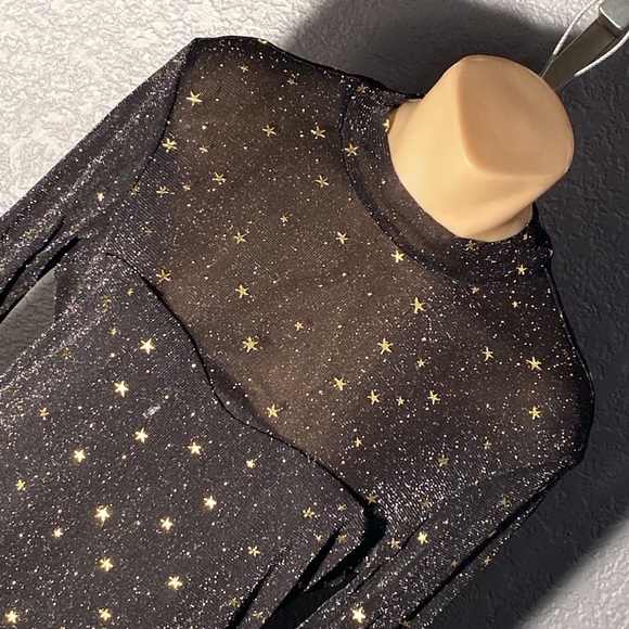 FRANCESCA’S - NWT - dress: black lined semi-sheer metallic mesh l/s w stars - XL - Picture 10 of 16